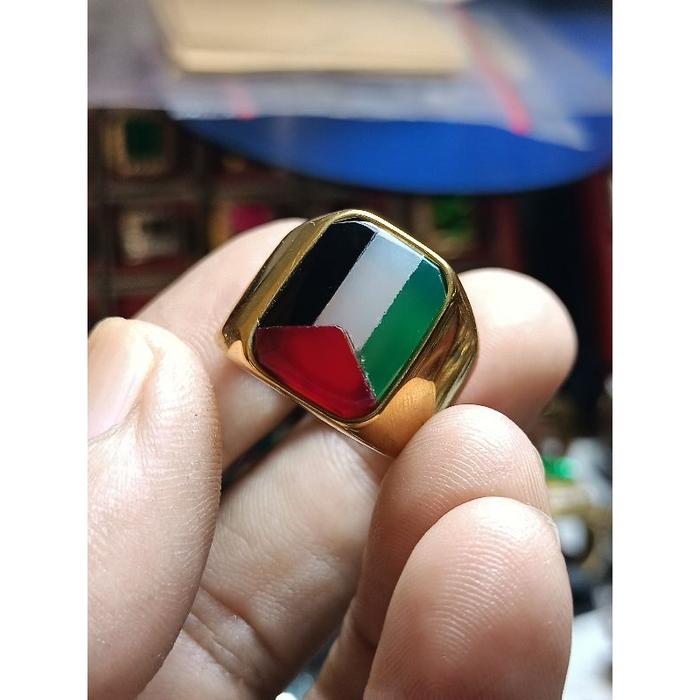 batu cincin Bendera Palestina natural