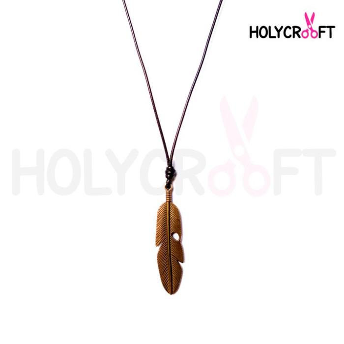 Kalung Pria Kalung Tali Hitam Liontin Charm Bulu Feather Kalung Pria Keren