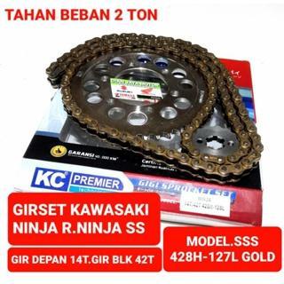 KC PREMIER GEAR SET MODEL SSS 428H 14T/42T/128 RANTAI GOLD KAWASAKI NINJA R GIR PAKET NINJA SS 2T KC