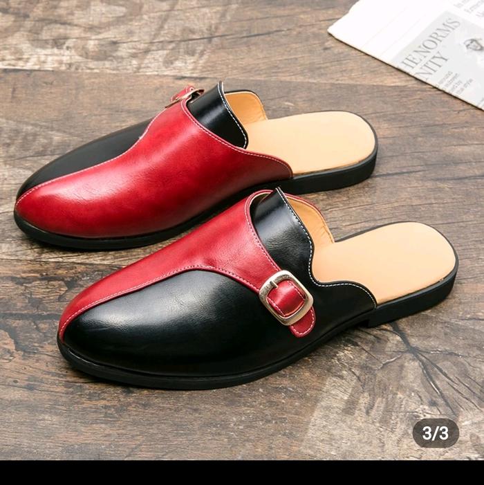 Sepatu Selop Pria Hitam Kulit Sandal Bustong Laki laki Sendal Tutong Casual Pansus Ori