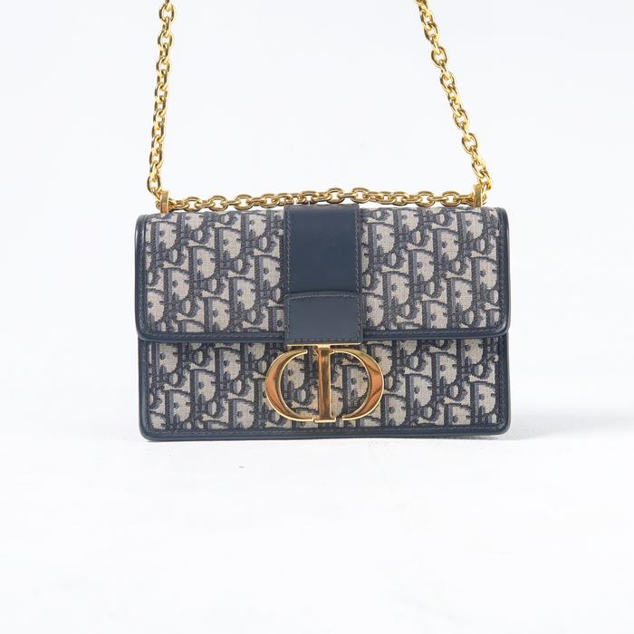 PRELOVED Tas CD 30 MONTAIGNE CHAIN BAG OBLIQUE JACQUARD BLUE 100% ORIGINAL