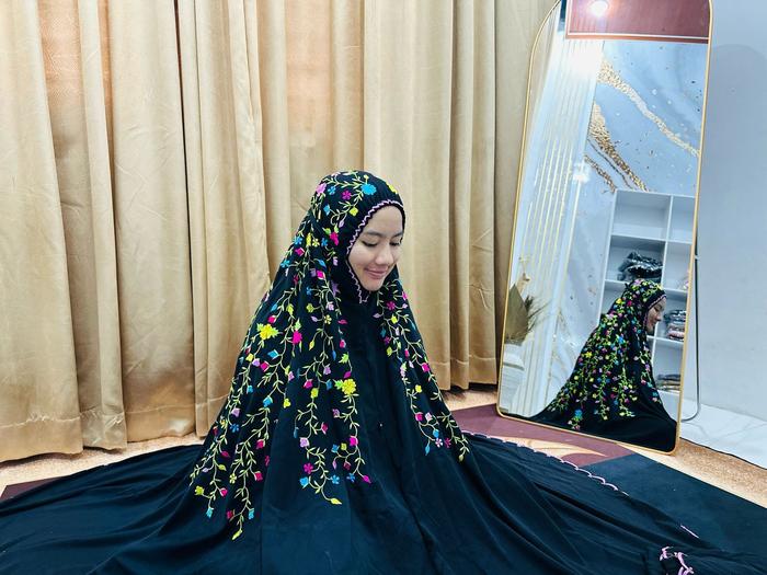 MUKENA Bordir Motif Bunga PREMIUM Bahan Kain Rayon Twill JUMBO