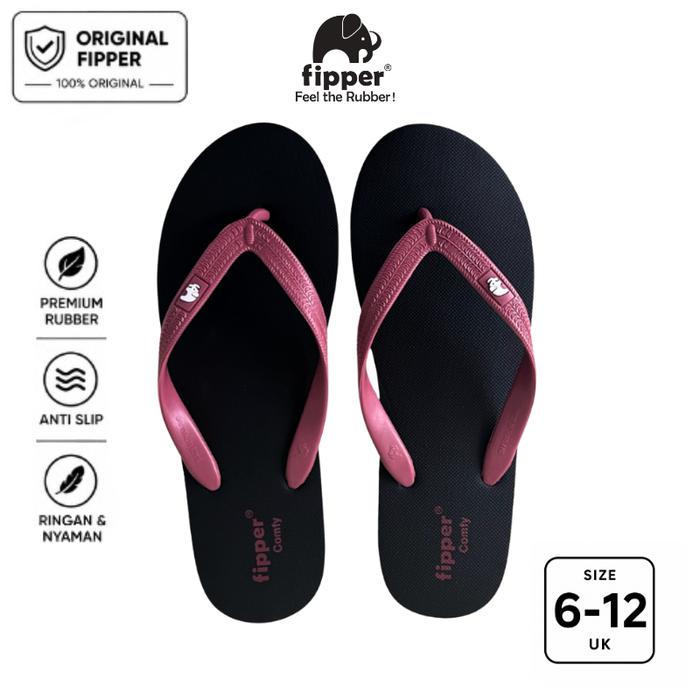 Fipper Comfy Sandal Jepit Anti Slip Pria Wanita Original Ringan Nyaman Hitam Black / Burgundy
