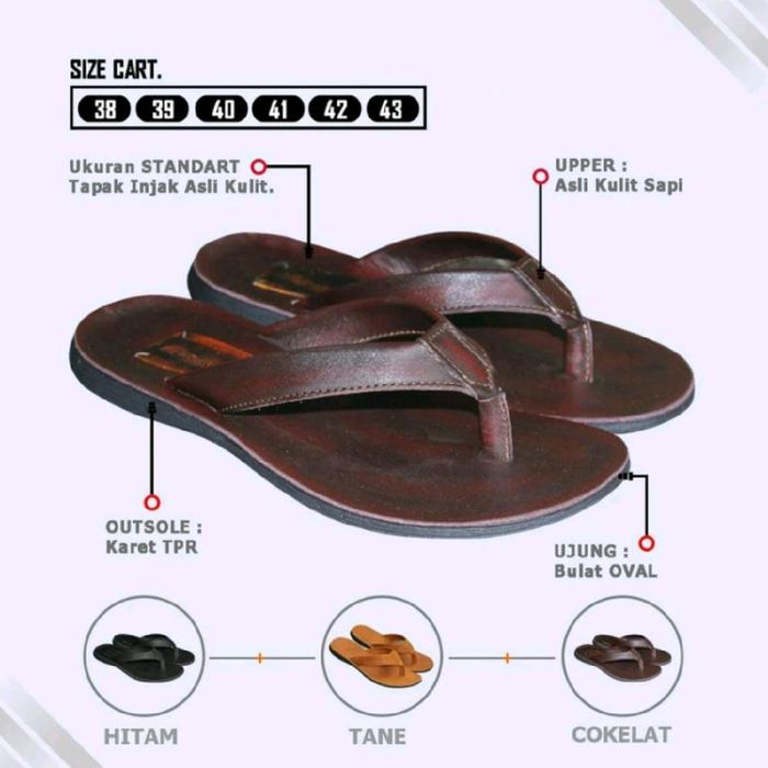 Sendal kulit pria model jepit kecil full kulit asli 100% sol karet TPR Sandal