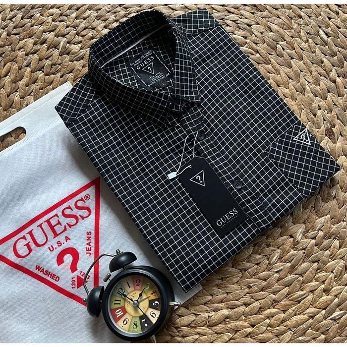 Kemeja Formal GUESS Original Qaulity Kantor Pria Lengan Pendek / Kemeja Ganham Pria Full Catton / Ke