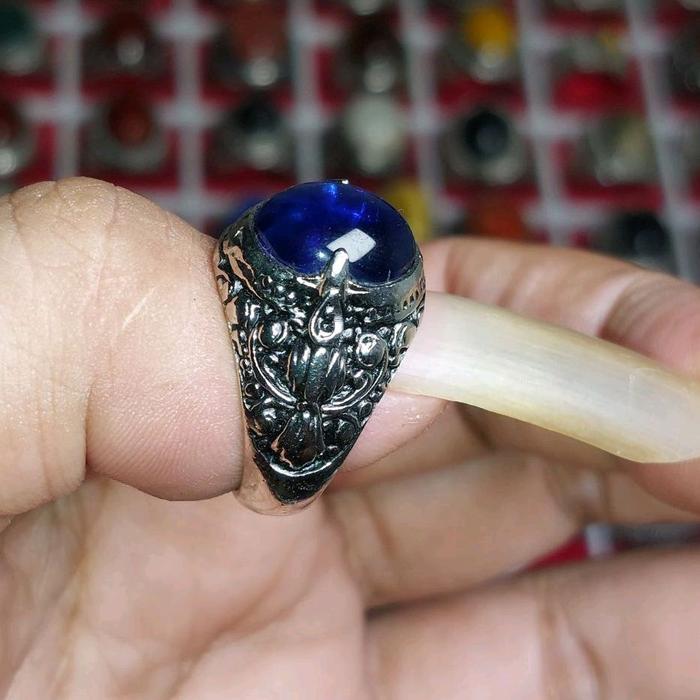 King safir dim 12 Cincin Batu akik biru safir Ring