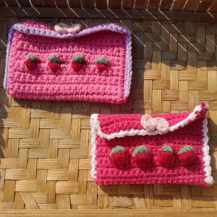 DOMPET KARTU RAJUT | DOMPET RAJUT STRAWBERRY