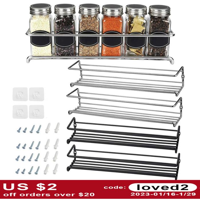 1/2PCS Wall Mount Spice Rack Metal Spice Storage Rack Spice Jar Rack