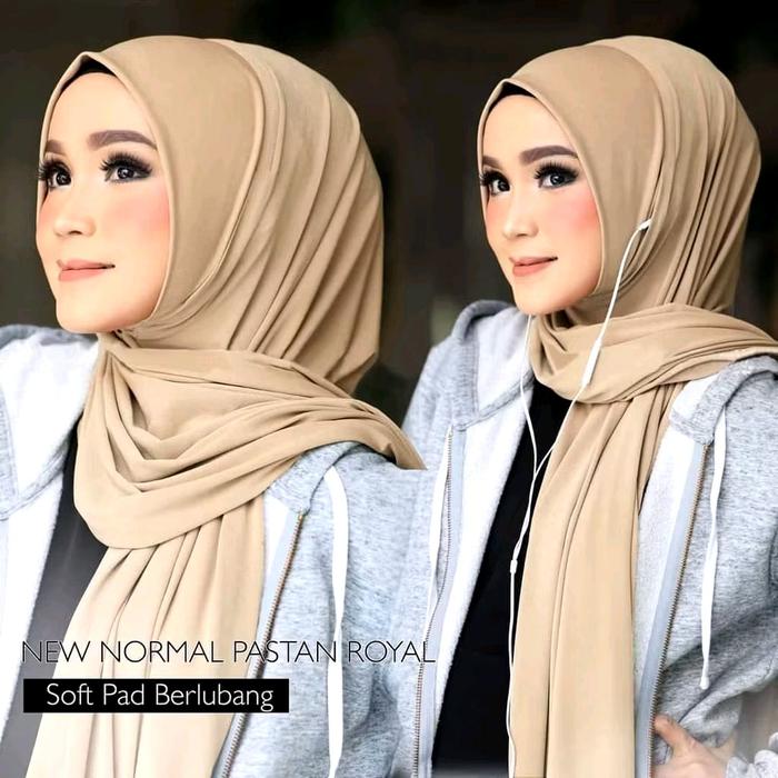 Kerudung JILBAB PASHMINA INSTAN NEW NORMAL HIJAB MASKER / PASTAN ROYAL JERSEY. LUBANG TELINGA Muslim