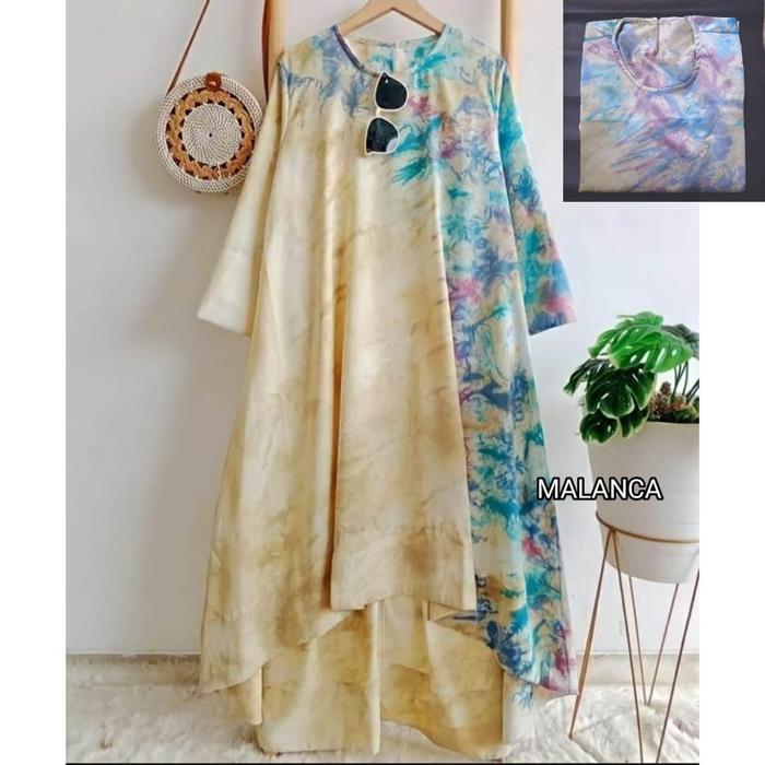 Tunik Jumputan Palembang Fashion Wanita Modern Warna Lilac Katun Motif Muslim Nyaman