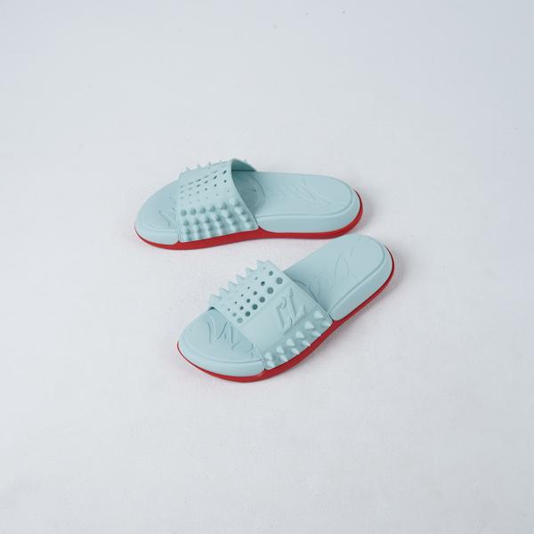 Sandal CL LOUBOUTIN TAKE IT EASY ICEBURG BLUE FLAT RUBBER SLIDE 100% ORIGINAL