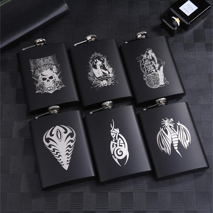 Matte Black Spray Paint 8OZ Stainless Steel Hip Flask White Wine