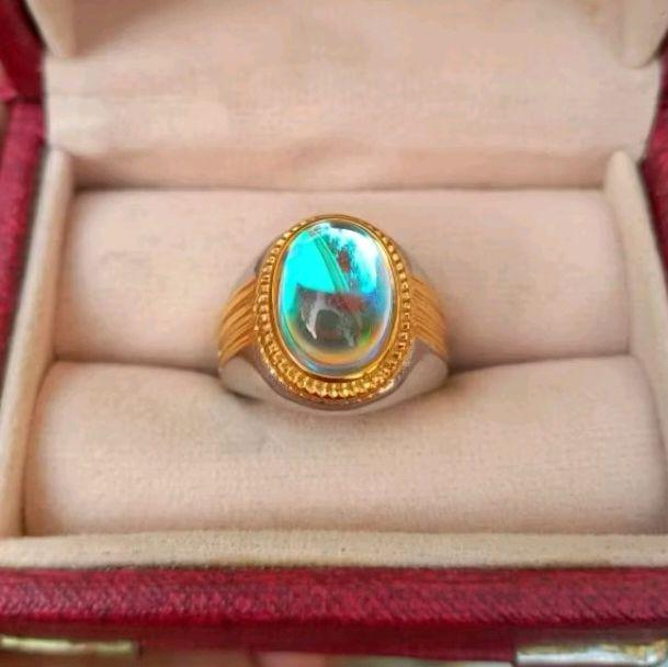 Batu Cincin Kalimanya Kinyang Air Titanium Kwalitas Bagus dengan Desain Elegan dan Warna Biru putih 