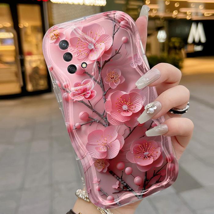 Casing Hp OPPO A74 4G A95 4G F19 F19s Reno 6 Lite Case hp ponsel pola sakura merah muda Casing Anti 