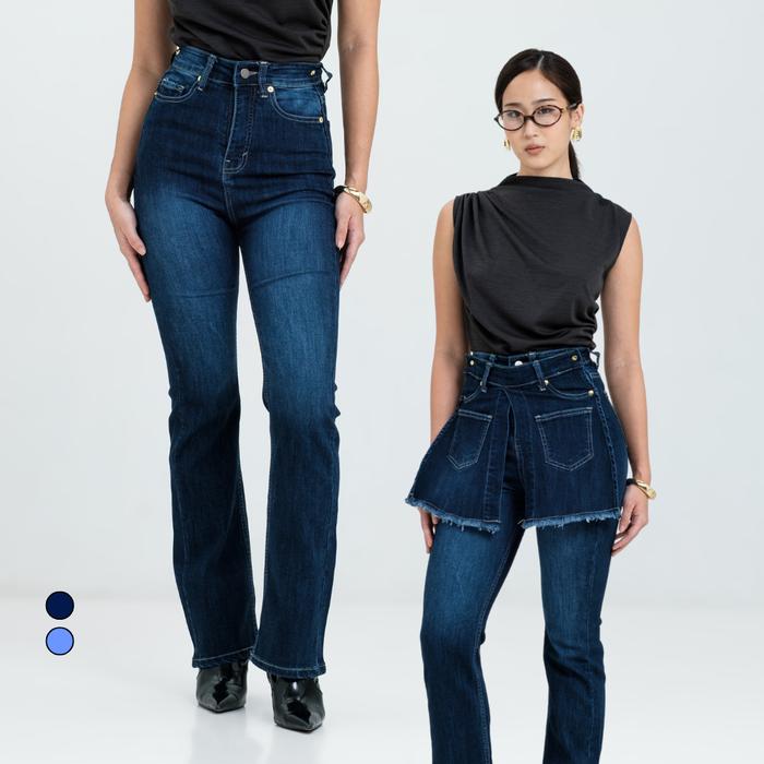 Amygo Store – Dual Contour Flare Jeans | Celana Jeans Flare Wanita | High Waist Denim Stretch