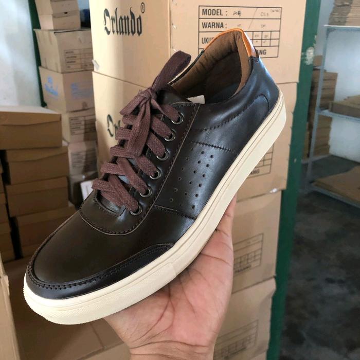 Sepatu Sneaker Pria Kulit asli Coklat Tua