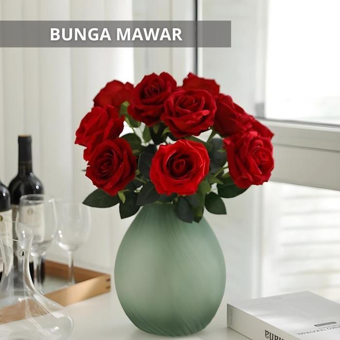 Bunga Mawar/Bunga Rose Cabang 1 Artificial Bunga Plastik Buatan Imitasi Hias Dekor Buket Wedding Per