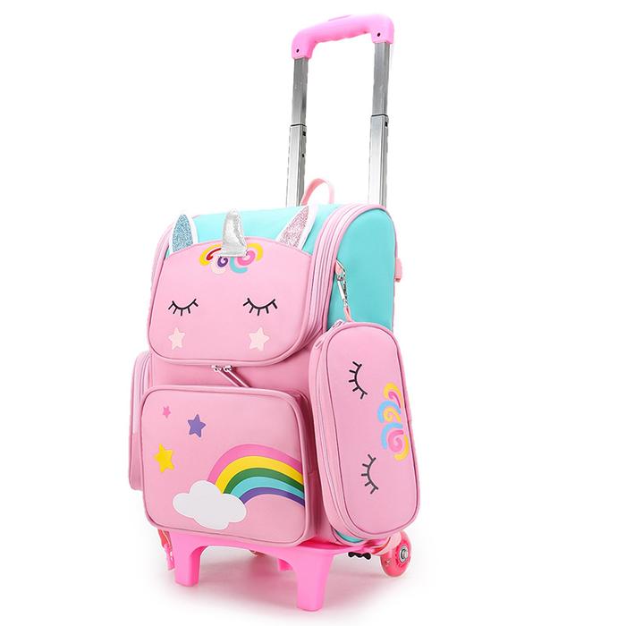 Cartoon Unicorn School Bags Wheeled Backpack for girls Trolley Bag