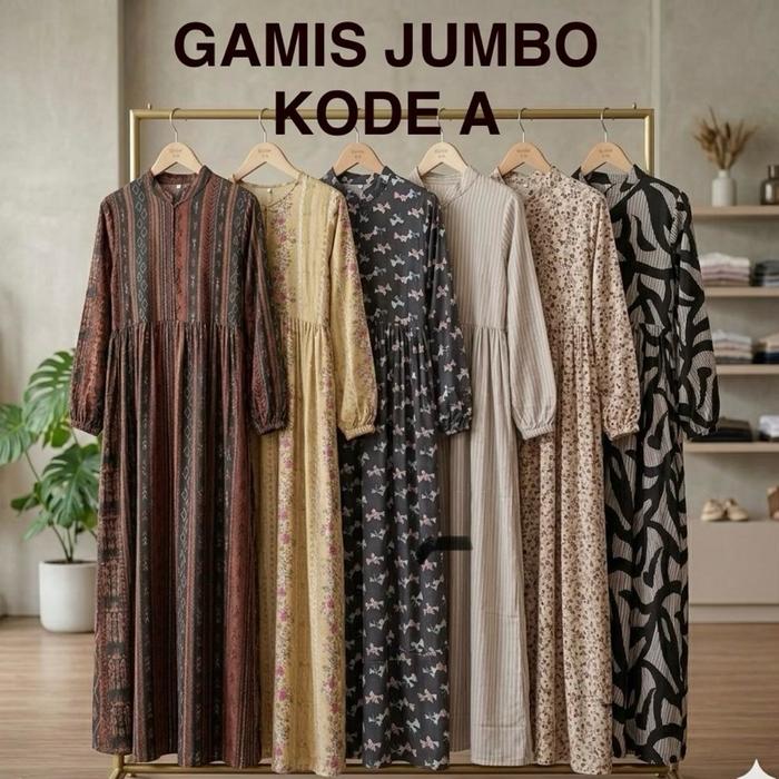 RUMAH KHS Gamis Jumbo Kode A Bahan Katun Rayon Premium Nyaman Elegan Busui Friendly Lingkar Dada 130