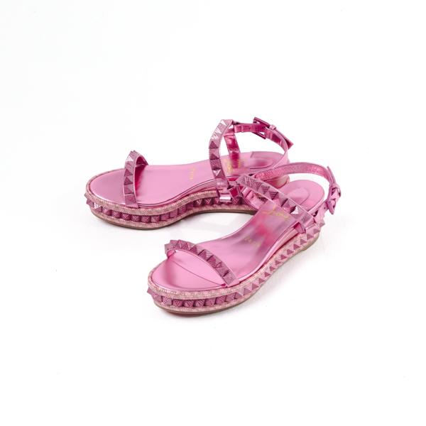 Sandal CHRISTIAN LOUBOUTIN PYRACLOU 6CM GLAM PINK FUCHSIA SPIKE WEDGES 100% ORIGINAL