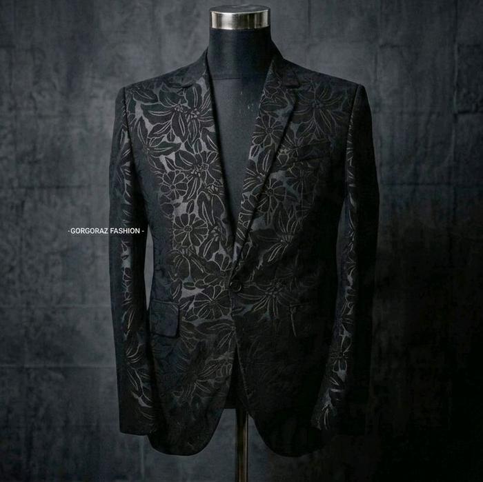 gorgoraz jas pria blazer pria batik keren hitam cetak bunga slimfit terbaru Santai Formal premium qu