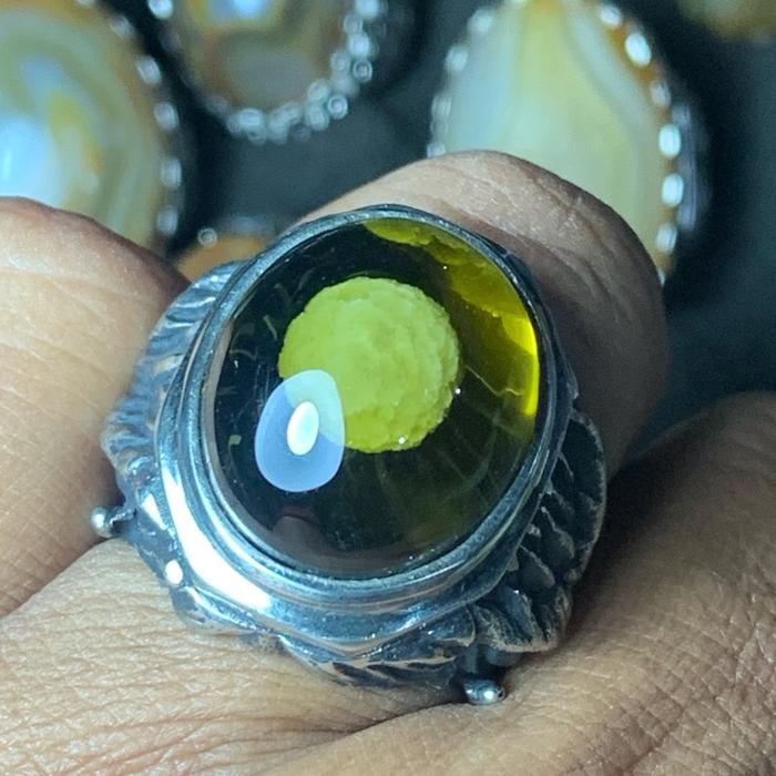 Batu akik klanceng dalamnya bulat bola tenis ring koin ukir
