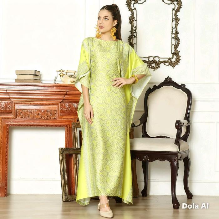 Kaftan Kuning Lime | Kaftan Kuning | Kaftan Etnik | Kaftan Premium | Kaftan Jumbo | Dress Kuning | D