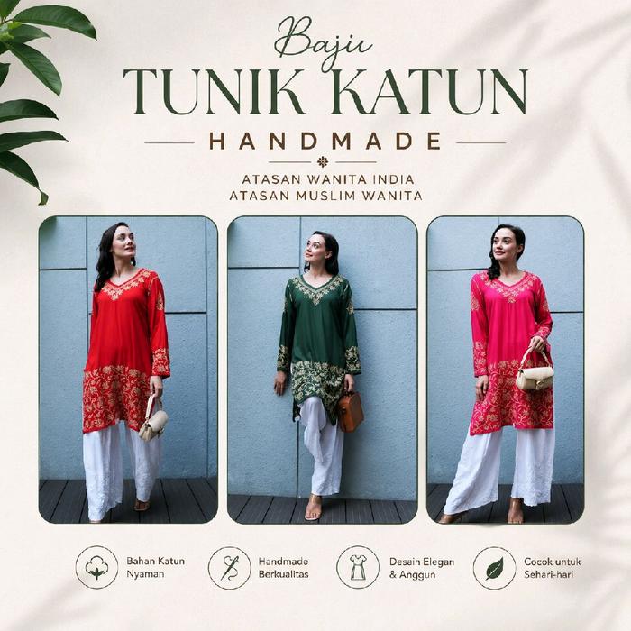TUNIK KATUN  HANDMADE /ATASAN WANITA INDIA/ATASAN MUSLIM WANITA