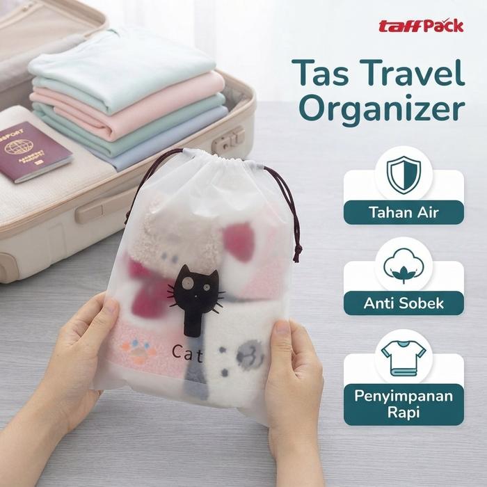 Kantong Plastik Serut Travel Organizer Pakaian Perlengkapan Mandi Aksesori Koper Bahan PE Tahan Air 