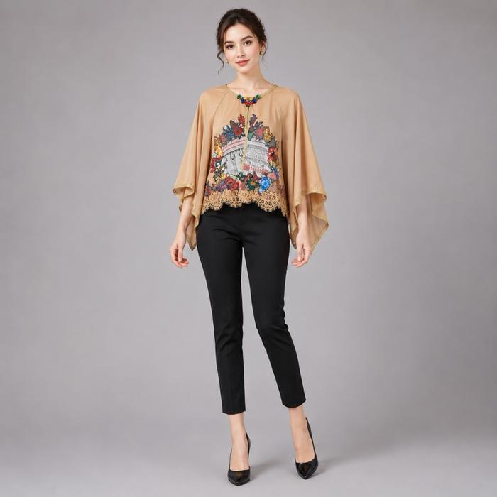 LUIRE Bolero Tangan Lonceng Colet Pucca Lukisan Premium – Outer Wanita Elegan Motif Artistik