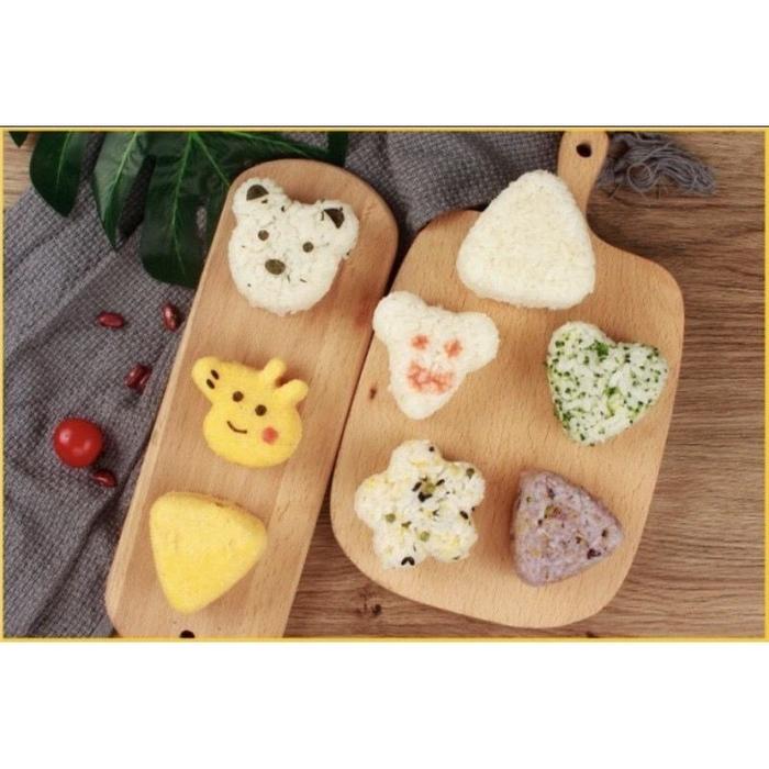 Cetakan Bento 7in1 + FREE Sendok Nasi / Set Mold Alat Cetak Nasi Kepal Onigiri Sushi Bekal Bentuk Lu