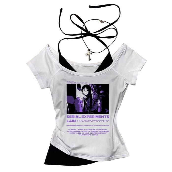 Serial Experiments Lain crop top coquette Aesthetic y2k summer Grunge cropped corset gyaru girls t-s