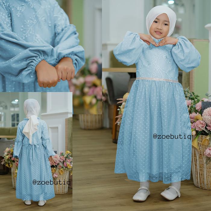Gamis anak perempuan lebaran 2022 model gamis terbaru mewah elegan kekinian kondangan tile dot Balit