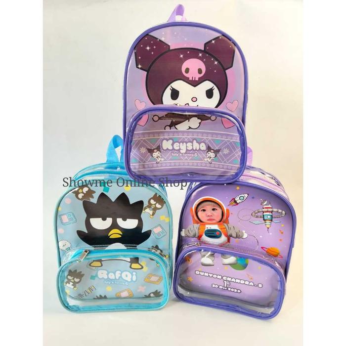 Tas Anak Bahan Mika Transparan Tebal Bisa Custom I Ransel jalan2 Kuro mi - Unicorn