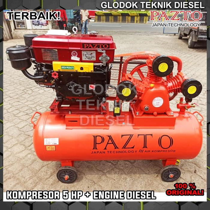 PAZTO Kompresor Angin 5 HP + Engine Diesel Solar 8 HP PK Compressor