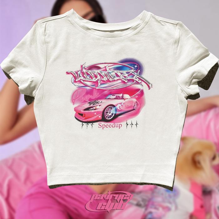 baby tee nascar speed up y2k style crop tee