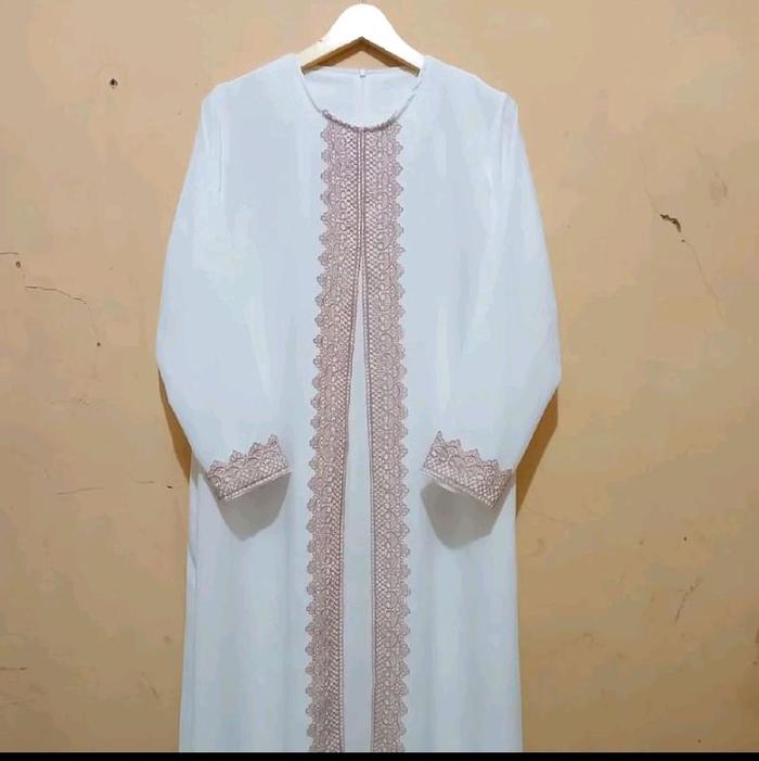 Gamis abaya putih renda modern