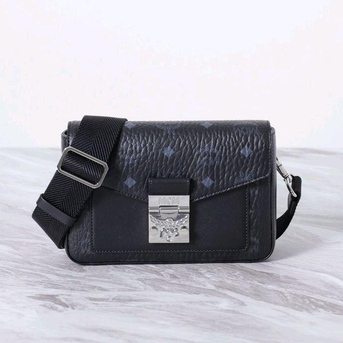 MCM Small Millie Flap Crossbody Bag in Black with Flat Front Pocket