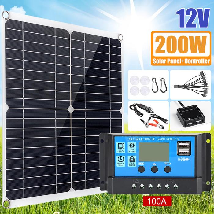 Kit Panel Surya 200W, 12V dengan 100A Pengontrol Pengisian Tenaga
