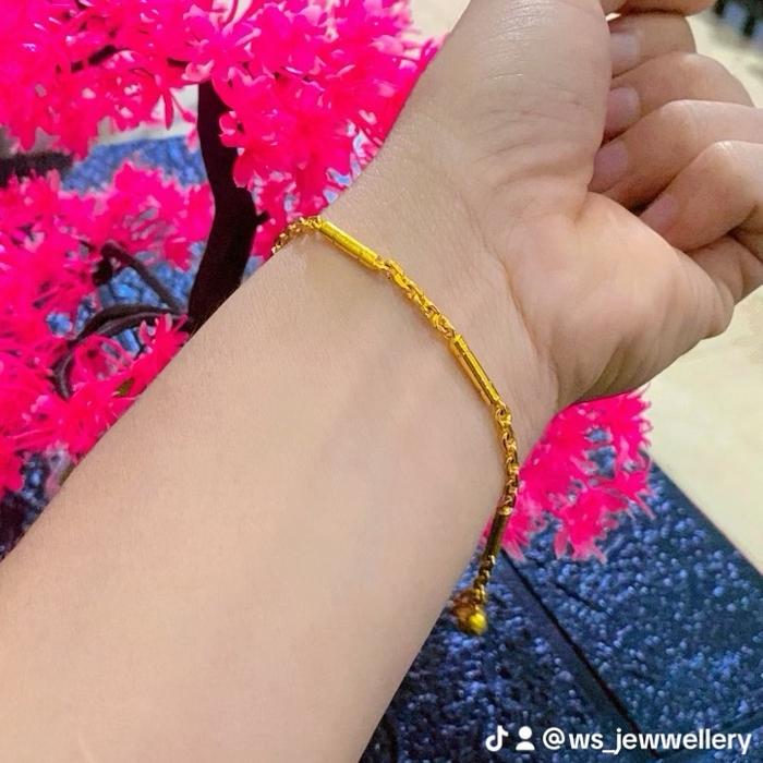 Gelang rantai peluru sepuh emas murni 24 karat balut kristal premium