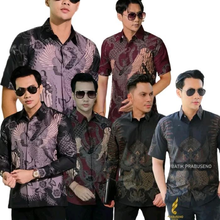 Batik Prabuseno Kemeja Batik Pria Dewasa Panjang Pendek Reguler Fit Sowang Burgundi Lavender Motif D