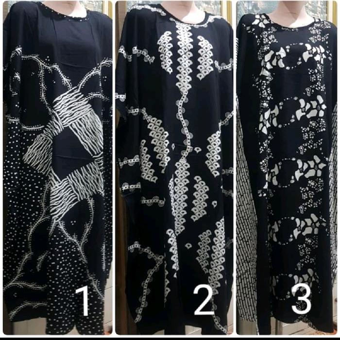 DASTER kelelawar monokrom hitam putih BATIK PEKALONGAN merk RISNA JUMBO 7L/8L LD 150 LOWO KAFTAN KAL