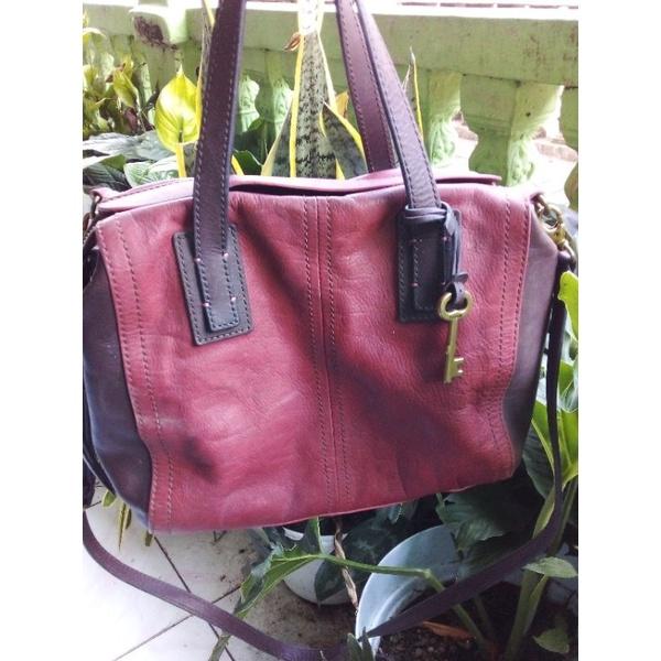 Preloved Fossil Emma Satchel Kulit Garis-Garis