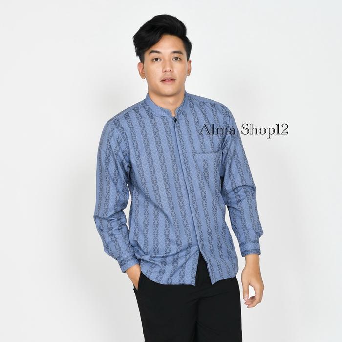Almashop - Kemeja Saka -  Atasan Baju kemeja koko pria dewasa lengan panjang  Katun premium motif ba
