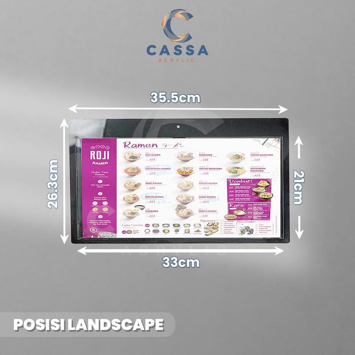 Akrilik Tempat Brosur Pocket Frame Dinding Hitam- Ukuran F4