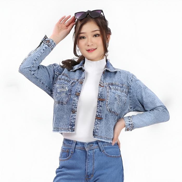 JAKET JEANS CROP CANDY DENIM PREMIUM UKURAN L-XXL / ATASAN / BLAZER / WANITA / DEWASA