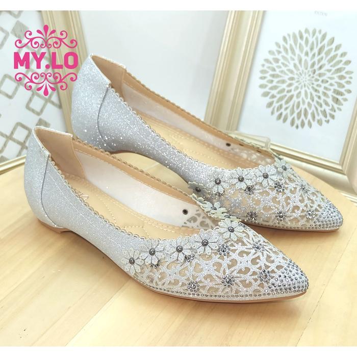 New Sepatu Pesta Wanita Flat Shoes Swarovsky Balnani