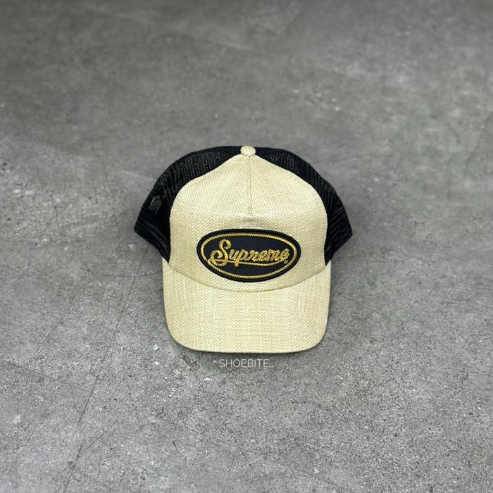 SUPREME RAFFIA MESH BACK 5-PANEL TAN 100% ORIGINAL