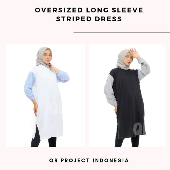 Dress Oversize Tunik Lengan Panjang Salur Cotton Combed 20s Mix Cotton Stripe