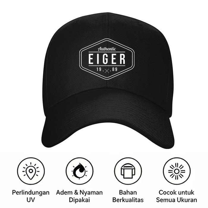 Topi EIGER Baseball Jumbo Big Size - Model Kepala Besar Nyaman Dipakai Anti Sinar Matahari Unisex